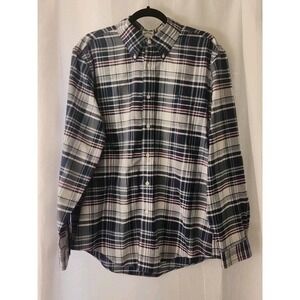 Brook Brothers Men's Shirt Plaid Multi Navy Button Down Heavy Weight Cotton L